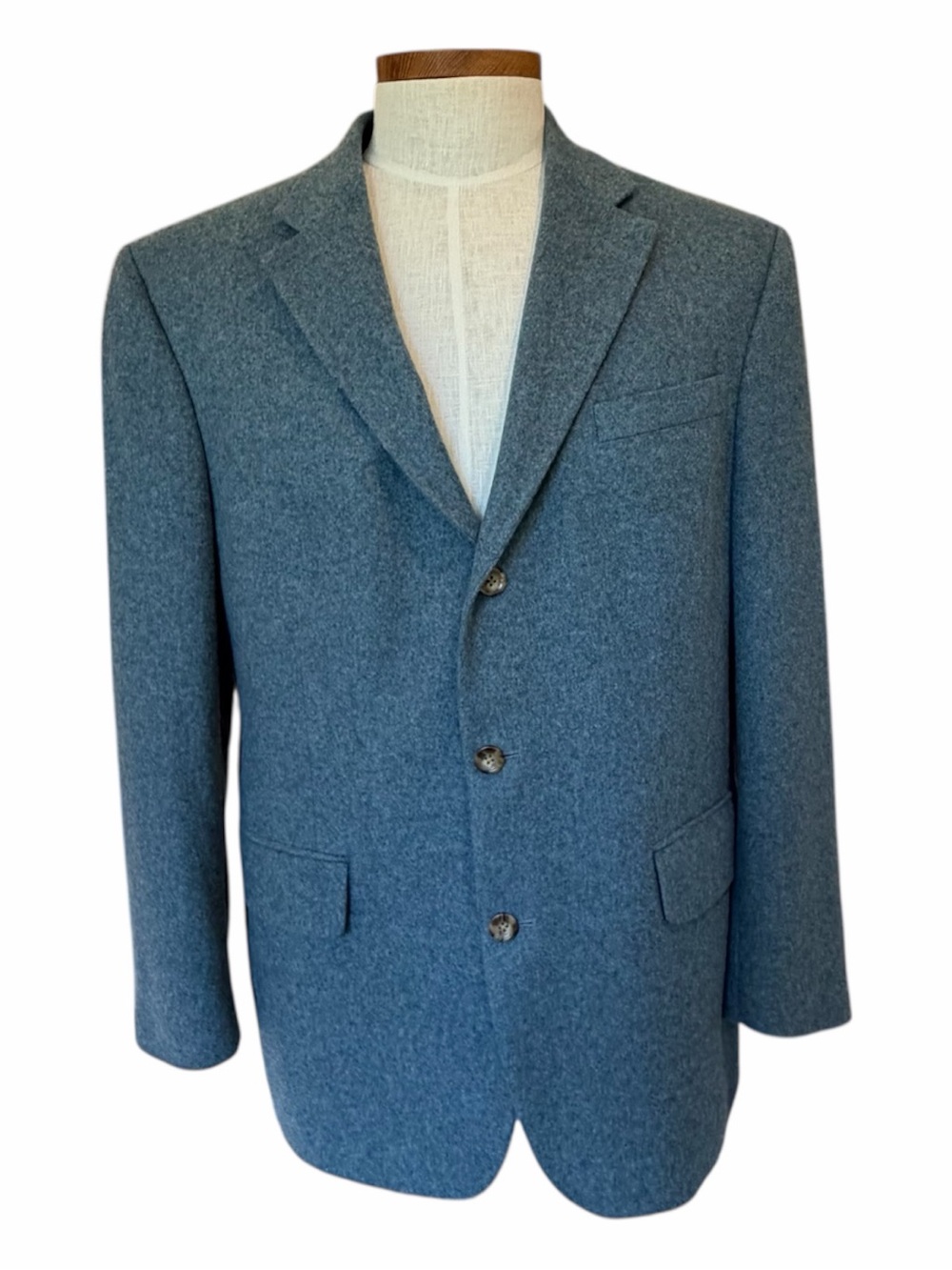 Gorgeous Oscar De La Renta 44R Heathered Blue Wool Cashmere 3 Button Sport Coat